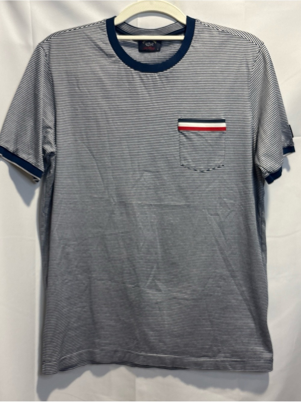 Paul & Shark Navy and White Striped Crewneck Pocket Tee
